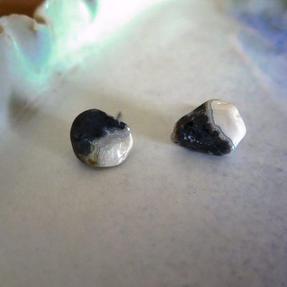 Vintage Handmade Zebra Calcite Post Earrings - Picture 7 of 10